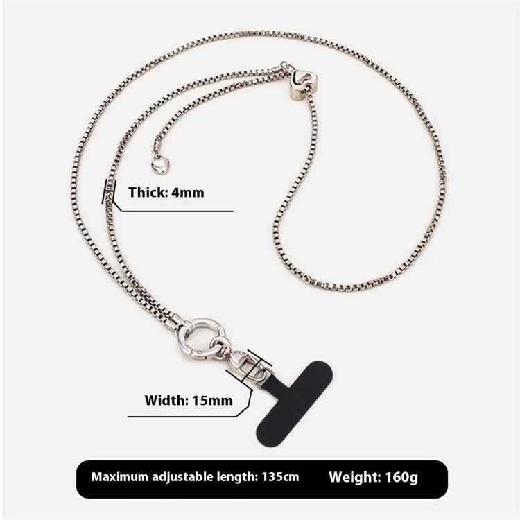 Metal Phone Chain Crossbody Neck Lanyard Love Heart Adjustable with Tether Tab, Total Length: 135cm