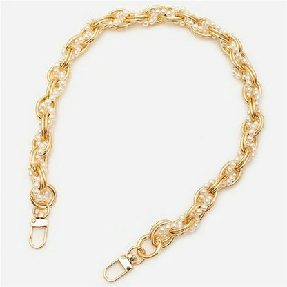 31cm Braided Pearls Phone Charm Strap Dual Buckles Metal Short Strap