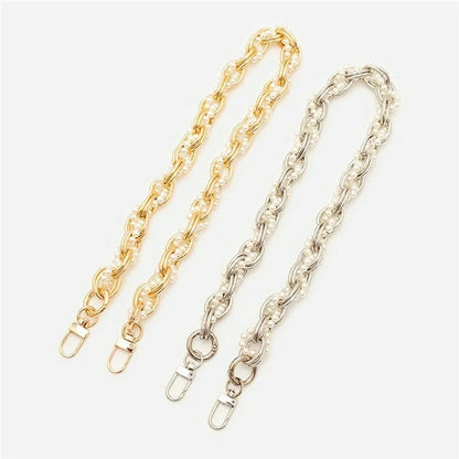 31cm Braided Pearls Phone Charm Strap Dual Buckles Metal Short Strap