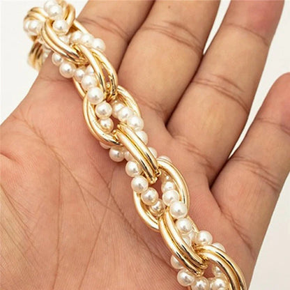31cm Braided Pearls Phone Charm Strap Dual Buckles Metal Short Strap