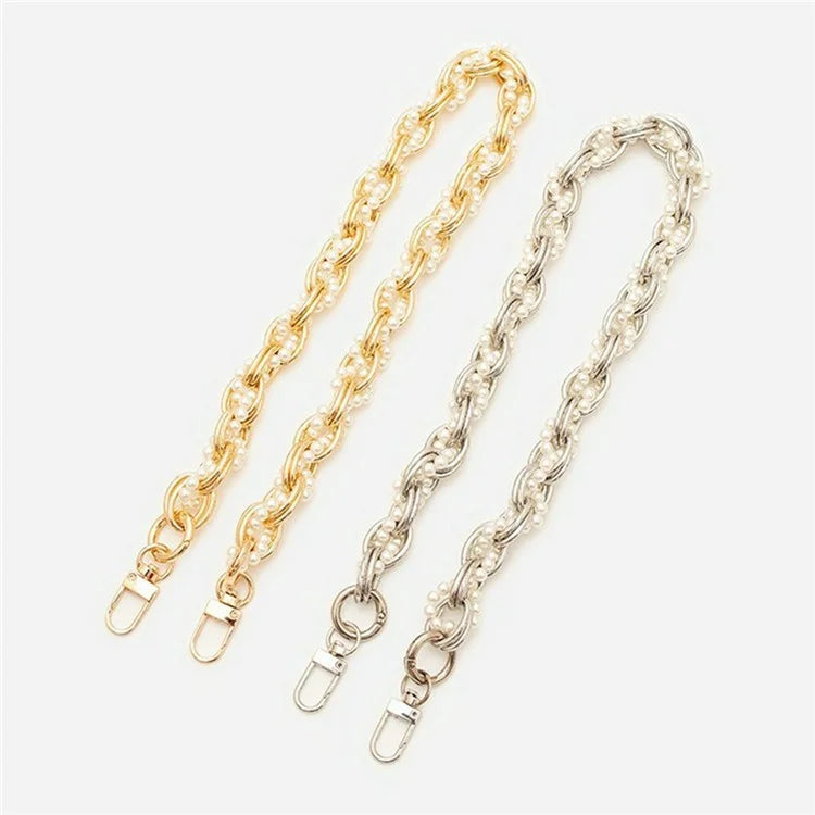 31cm Braided Pearls Phone Charm Strap Dual Buckles Metal Short Strap