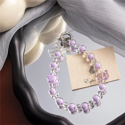 Beaded Phone Bracelet Strap Crystal Beaded Phone Charm Hand Wrist Lanyard, Total Length: 30cm
