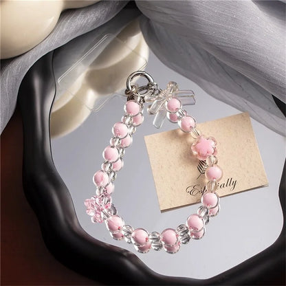 Beaded Phone Bracelet Strap Crystal Beaded Phone Charm Hand Wrist Lanyard, Total Length: 30cm