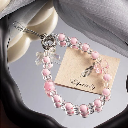 Beaded Phone Bracelet Strap Crystal Beaded Phone Charm Hand Wrist Lanyard, Total Length: 30cm