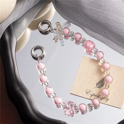 Beaded Phone Bracelet Strap Crystal Beaded Phone Charm Hand Wrist Lanyard, Total Length: 30cm