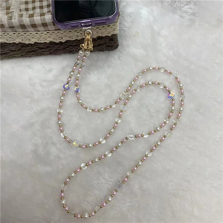 120cm Transparent Beads Phone Strap Crossbody Chain Phone Lanyard