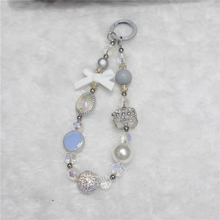 Cell Phone Lanyard 26cm Bow Charm Beads Phone Chain Wrist Strap