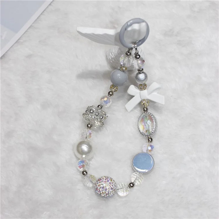 Cell Phone Lanyard 26cm Bow Charm Beads Phone Chain Wrist Strap