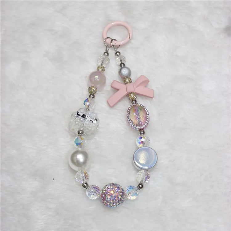 Cell Phone Lanyard 26cm Bow Charm Beads Phone Chain Wrist Strap