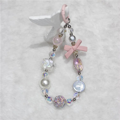 Cell Phone Lanyard 26cm Bow Charm Beads Phone Chain Wrist Strap