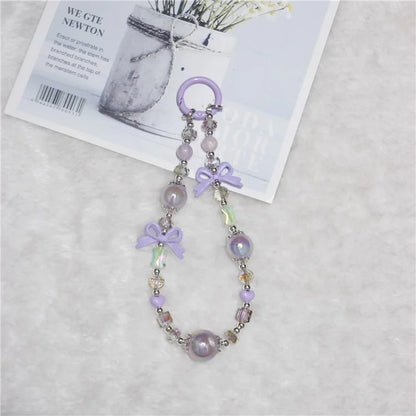 Cell Phone Lanyard 26cm Luminous Beads Bow Charm Phone Chain Wrist Strap