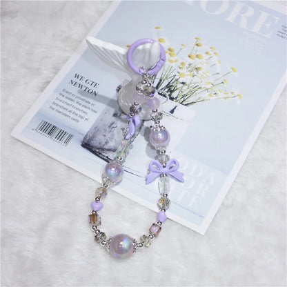 Cell Phone Lanyard 26cm Luminous Beads Bow Charm Phone Chain Wrist Strap