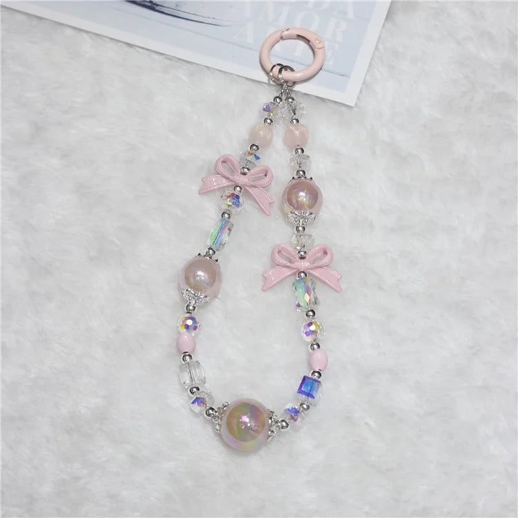 Cell Phone Lanyard 26cm Luminous Beads Bow Charm Phone Chain Wrist Strap