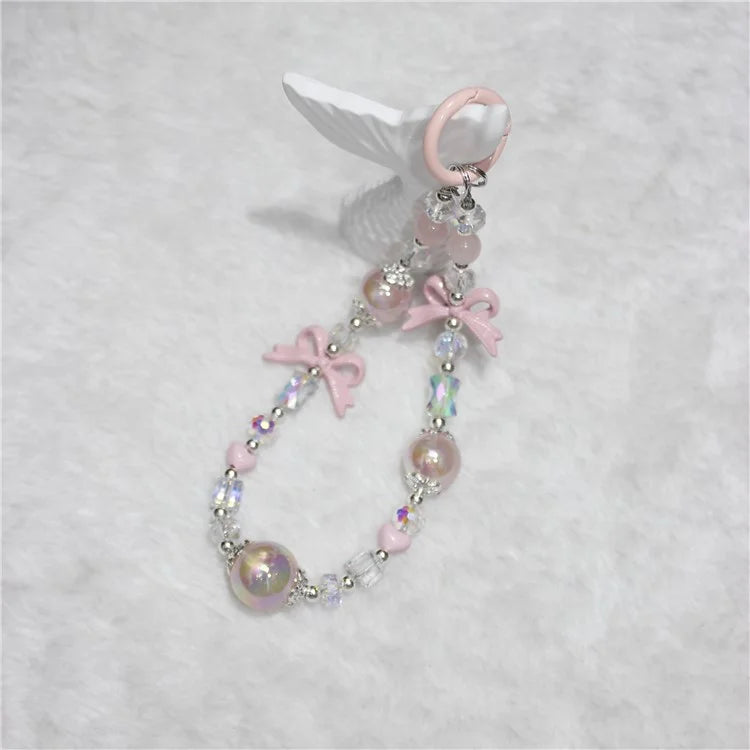 Cell Phone Lanyard 26cm Luminous Beads Bow Charm Phone Chain Wrist Strap