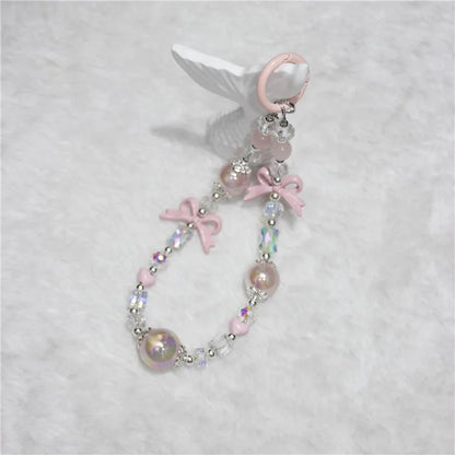 Cell Phone Lanyard 26cm Luminous Beads Bow Charm Phone Chain Wrist Strap