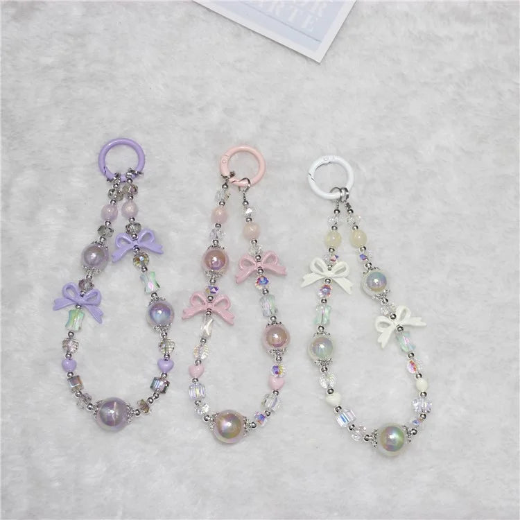 Cell Phone Lanyard 26cm Luminous Beads Bow Charm Phone Chain Wrist Strap