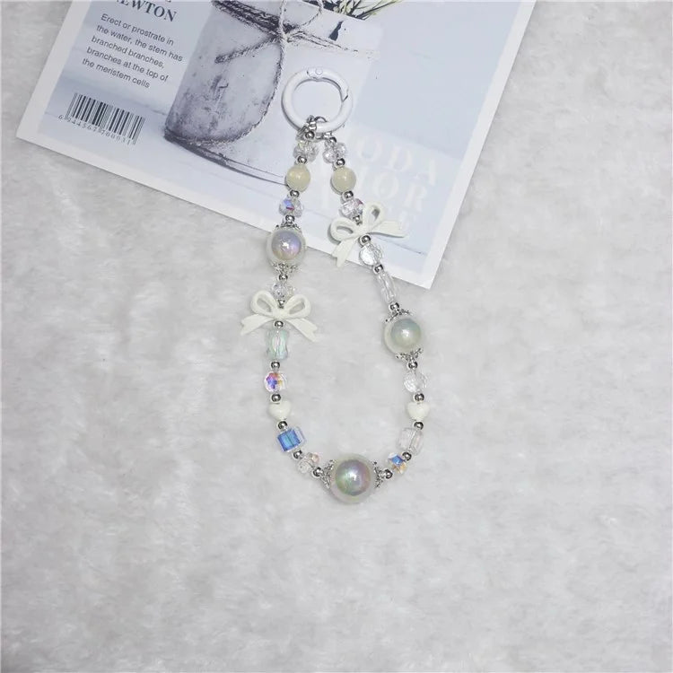 Cell Phone Lanyard 26cm Luminous Beads Bow Charm Phone Chain Wrist Strap