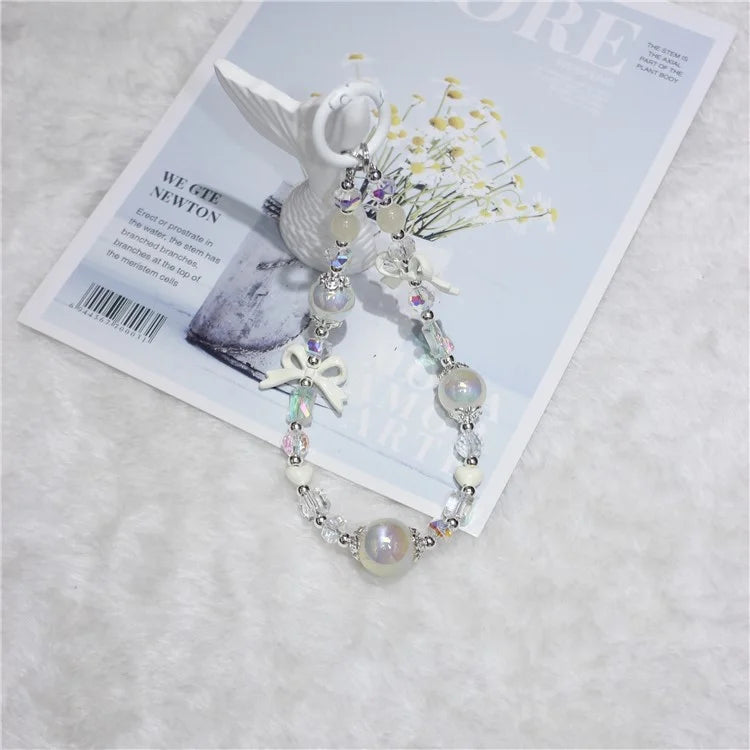 Cell Phone Lanyard 26cm Luminous Beads Bow Charm Phone Chain Wrist Strap