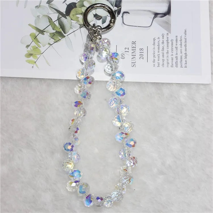Cell Phone Lanyard 26cm Colorful Crystal Charm Phone Chain Wrist Strap