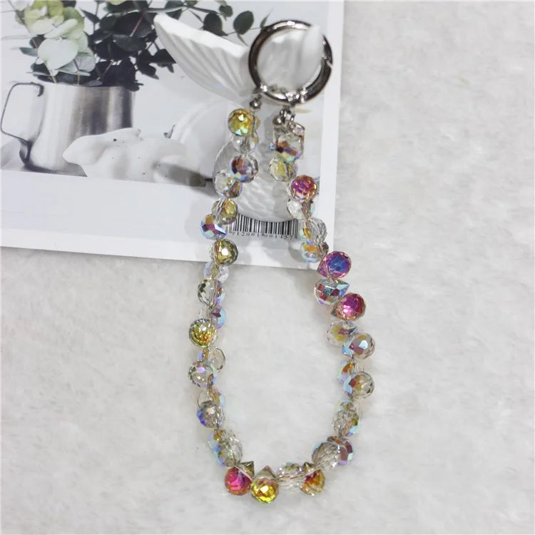 Cell Phone Lanyard 26cm Colorful Crystal Charm Phone Chain Wrist Strap