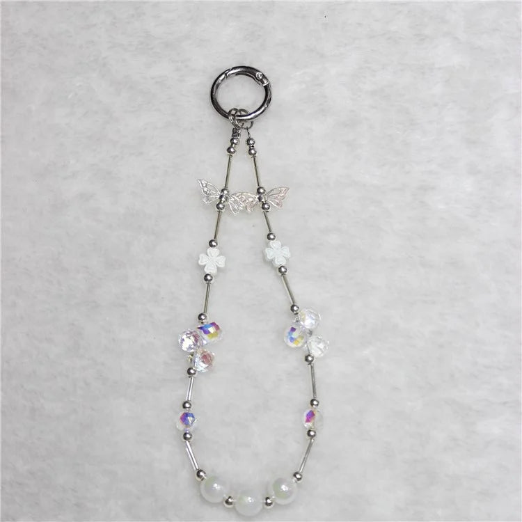 Cell Phone Lanyard 26cm Four Leaf Clover Sea Shell Beads Phone Chain Wrist Strap