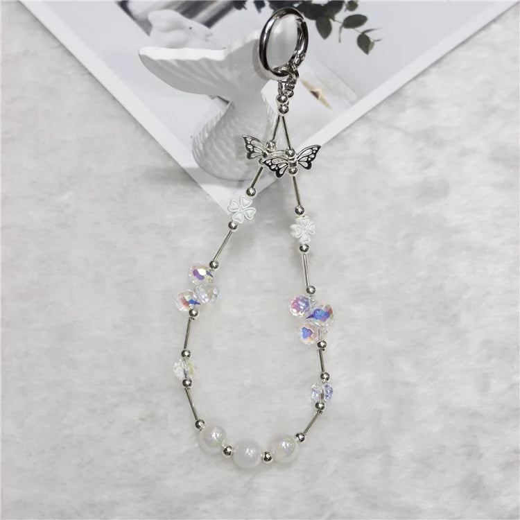 Cell Phone Lanyard 26cm Four Leaf Clover Sea Shell Beads Phone Chain Wrist Strap