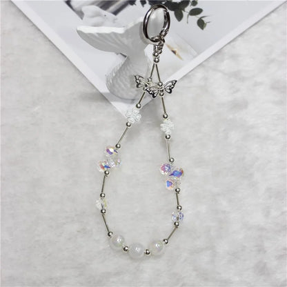Cell Phone Lanyard 26cm Four Leaf Clover Sea Shell Beads Phone Chain Wrist Strap