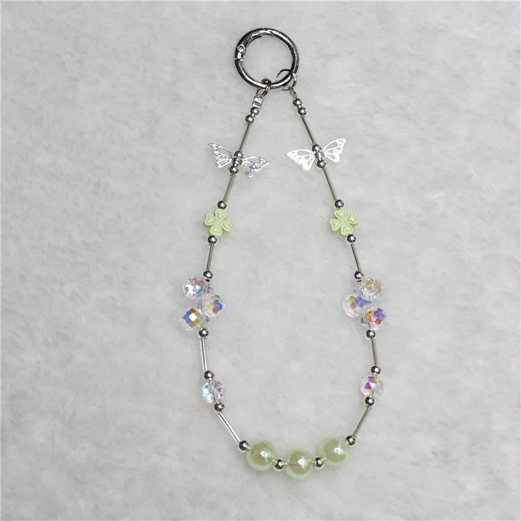 Cell Phone Lanyard 26cm Four Leaf Clover Sea Shell Beads Phone Chain Wrist Strap