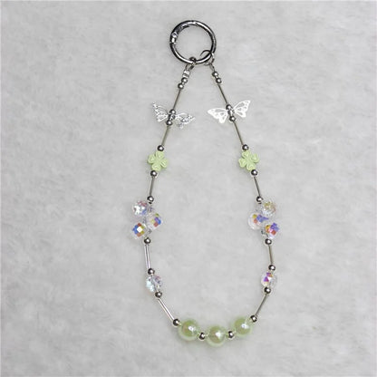 Cell Phone Lanyard 26cm Four Leaf Clover Sea Shell Beads Phone Chain Wrist Strap