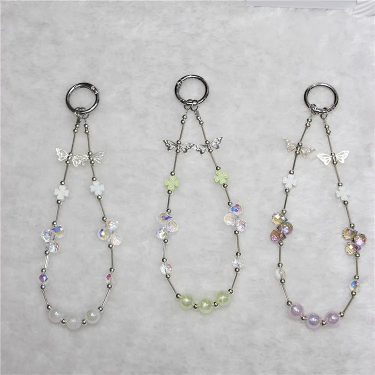 Cell Phone Lanyard 26cm Four Leaf Clover Sea Shell Beads Phone Chain Wrist Strap