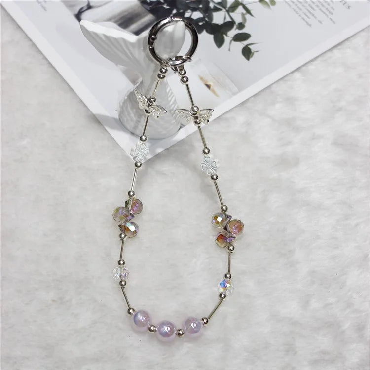 Cell Phone Lanyard 26cm Four Leaf Clover Sea Shell Beads Phone Chain Wrist Strap