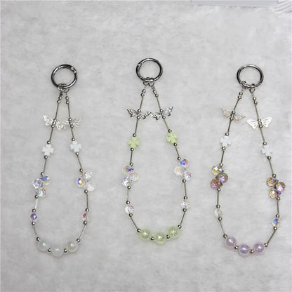 Cell Phone Lanyard 26cm Four Leaf Clover Sea Shell Beads Phone Chain Wrist Strap