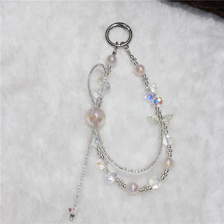 Cell Phone Lanyard 26cm Colorful Crystal Double Chain Phone Chain Wrist Strap