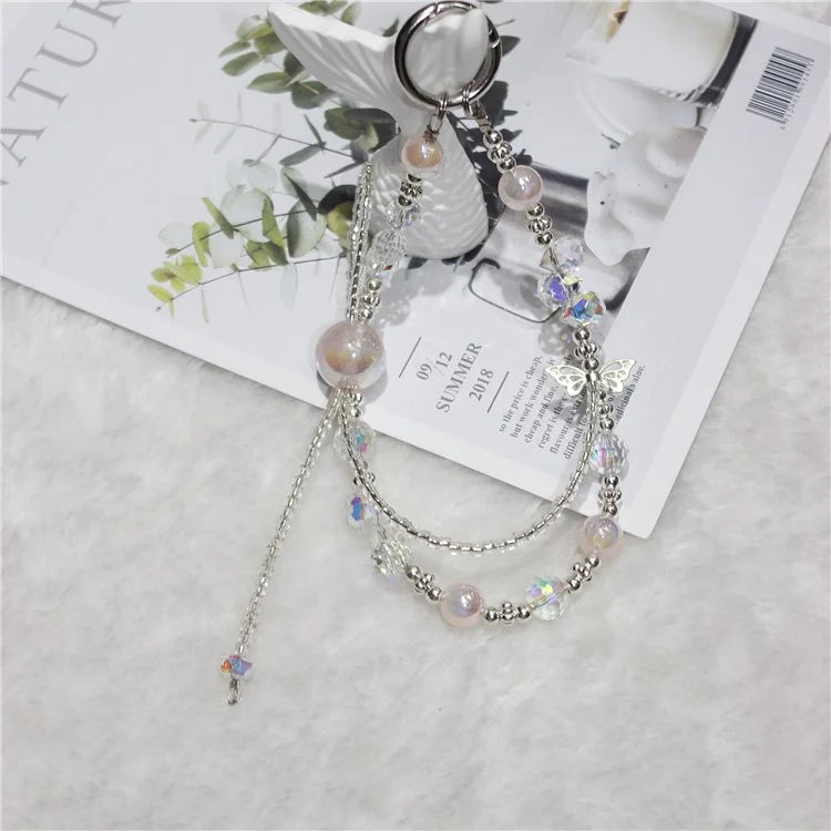 Cell Phone Lanyard 26cm Colorful Crystal Double Chain Phone Chain Wrist Strap