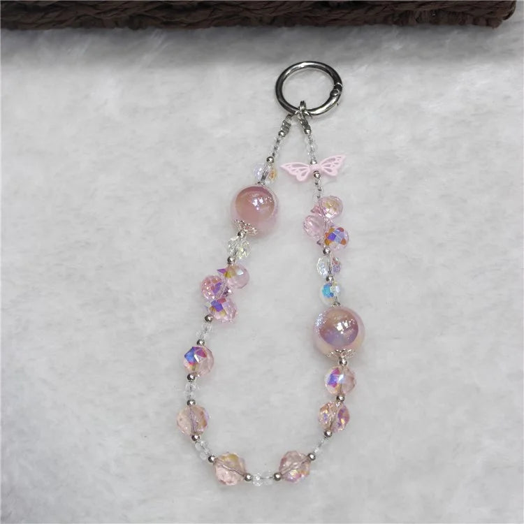 Cell Phone Lanyard 26cm Butterfly Charm Crystal Beads Phone Chain Wrist Strap