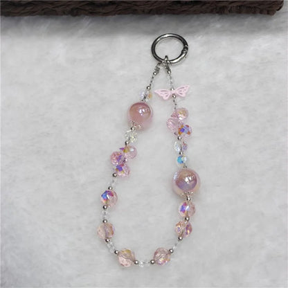 Cell Phone Lanyard 26cm Butterfly Charm Crystal Beads Phone Chain Wrist Strap