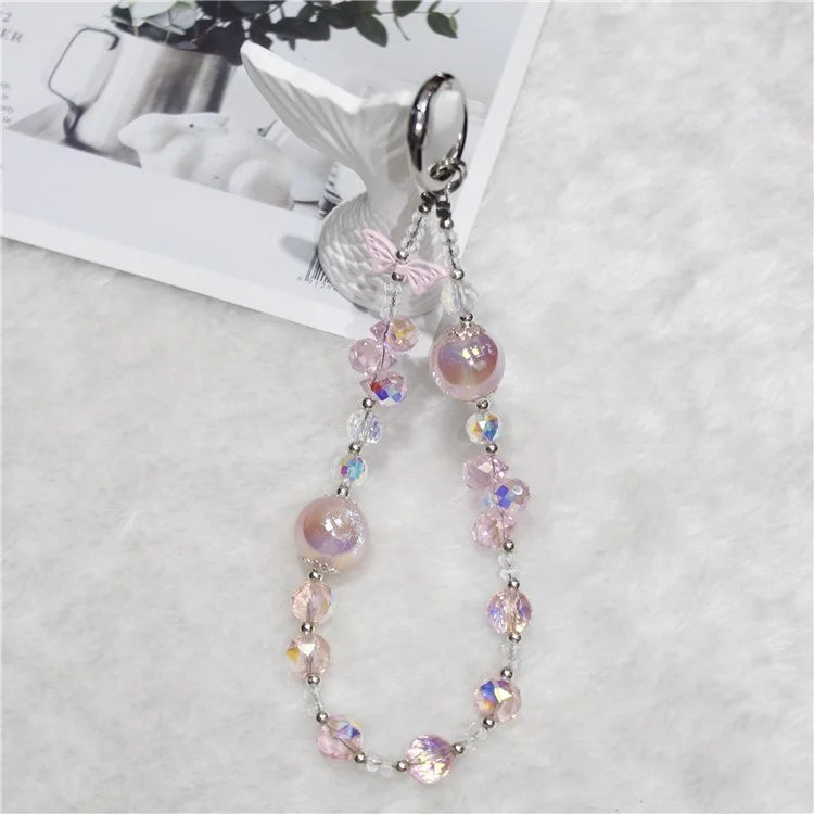 Cell Phone Lanyard 26cm Butterfly Charm Crystal Beads Phone Chain Wrist Strap
