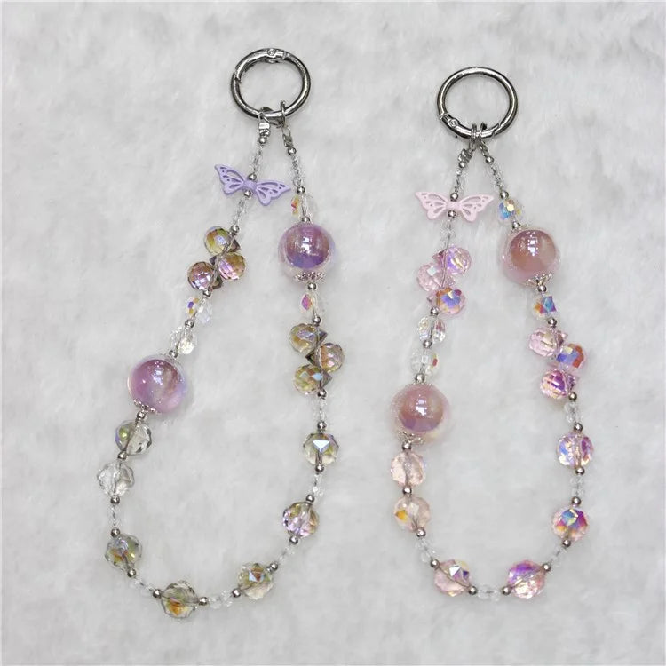 Cell Phone Lanyard 26cm Butterfly Charm Crystal Beads Phone Chain Wrist Strap