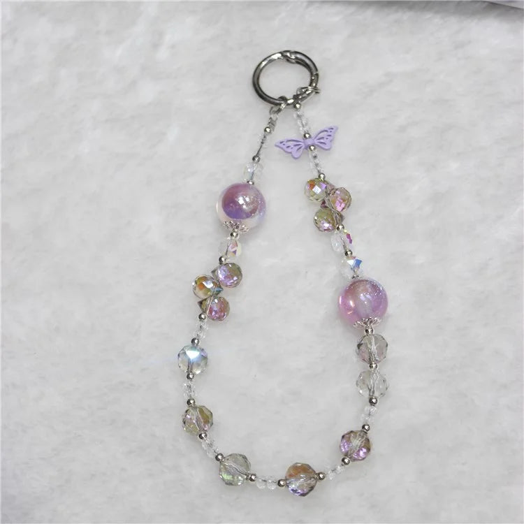 Cell Phone Lanyard 26cm Butterfly Charm Crystal Beads Phone Chain Wrist Strap