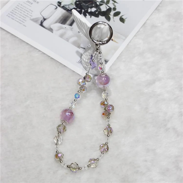 Cell Phone Lanyard 26cm Butterfly Charm Crystal Beads Phone Chain Wrist Strap