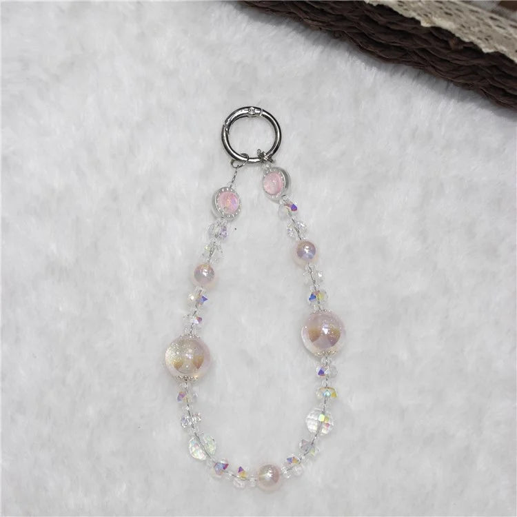 Cell Phone Lanyard 26cm Transparent Beads Wheel Crystal Charm Phone Chain Wrist Strap