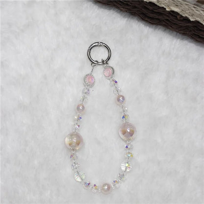 Cell Phone Lanyard 26cm Transparent Beads Wheel Crystal Charm Phone Chain Wrist Strap