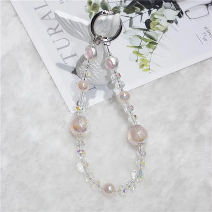Cell Phone Lanyard 26cm Transparent Beads Wheel Crystal Charm Phone Chain Wrist Strap