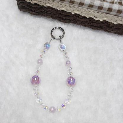 Cell Phone Lanyard 26cm Transparent Beads Wheel Crystal Charm Phone Chain Wrist Strap