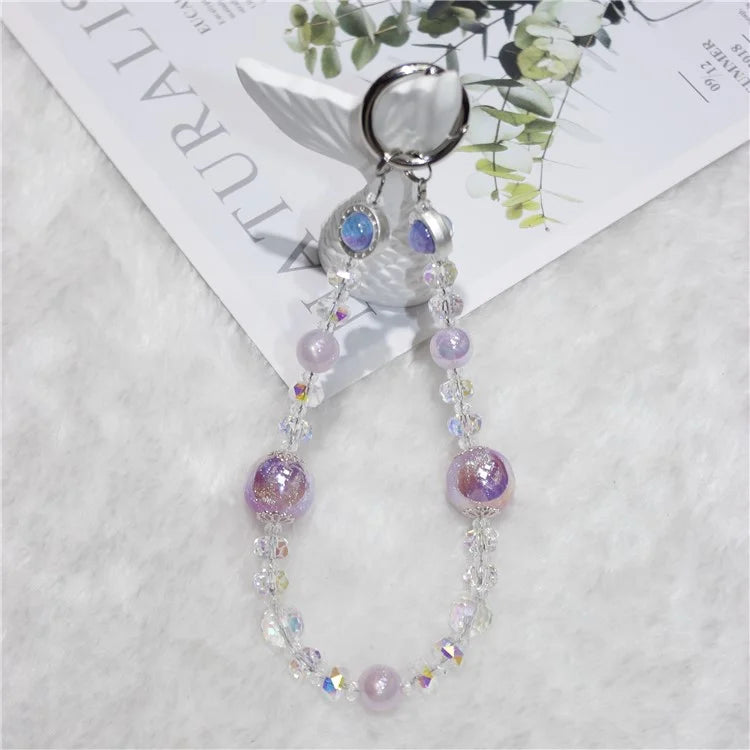 Cell Phone Lanyard 26cm Transparent Beads Wheel Crystal Charm Phone Chain Wrist Strap