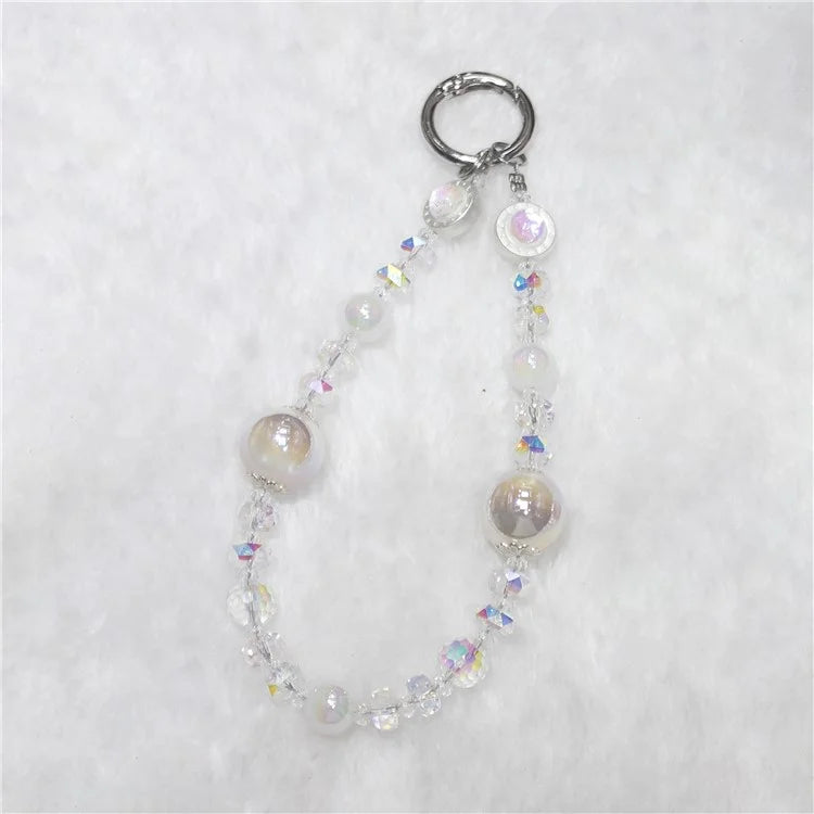 Cell Phone Lanyard 26cm Transparent Beads Wheel Crystal Charm Phone Chain Wrist Strap