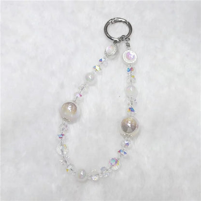 Cell Phone Lanyard 26cm Transparent Beads Wheel Crystal Charm Phone Chain Wrist Strap