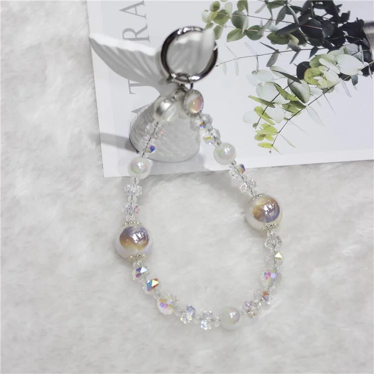 Cell Phone Lanyard 26cm Transparent Beads Wheel Crystal Charm Phone Chain Wrist Strap