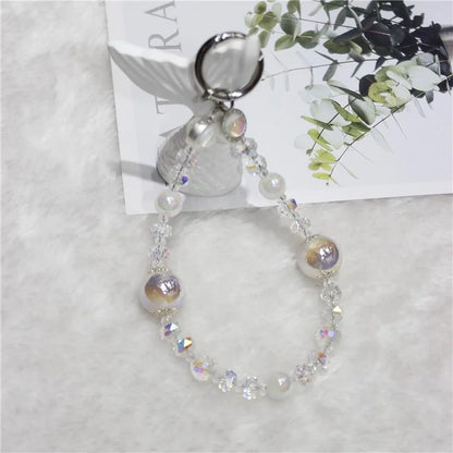 Cell Phone Lanyard 26cm Transparent Beads Wheel Crystal Charm Phone Chain Wrist Strap