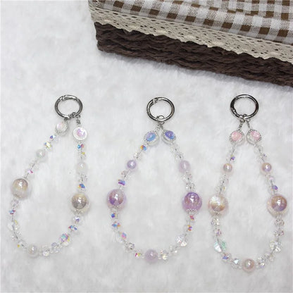 Cell Phone Lanyard 26cm Transparent Beads Wheel Crystal Charm Phone Chain Wrist Strap